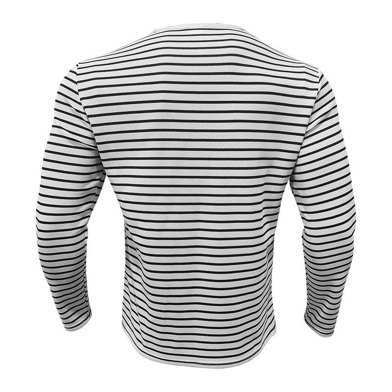 Herren gestreiftes Henley-Shirt Langarm Freizeit Knopfleiste V-Ausschnitt T-Shirt