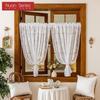 1PC Nuan Series French Rococo Style Sheer Curtain Pastoral Style Lace Half Curtain Door Curtain for Living Room Kitchen Cupboard Window Home Decor