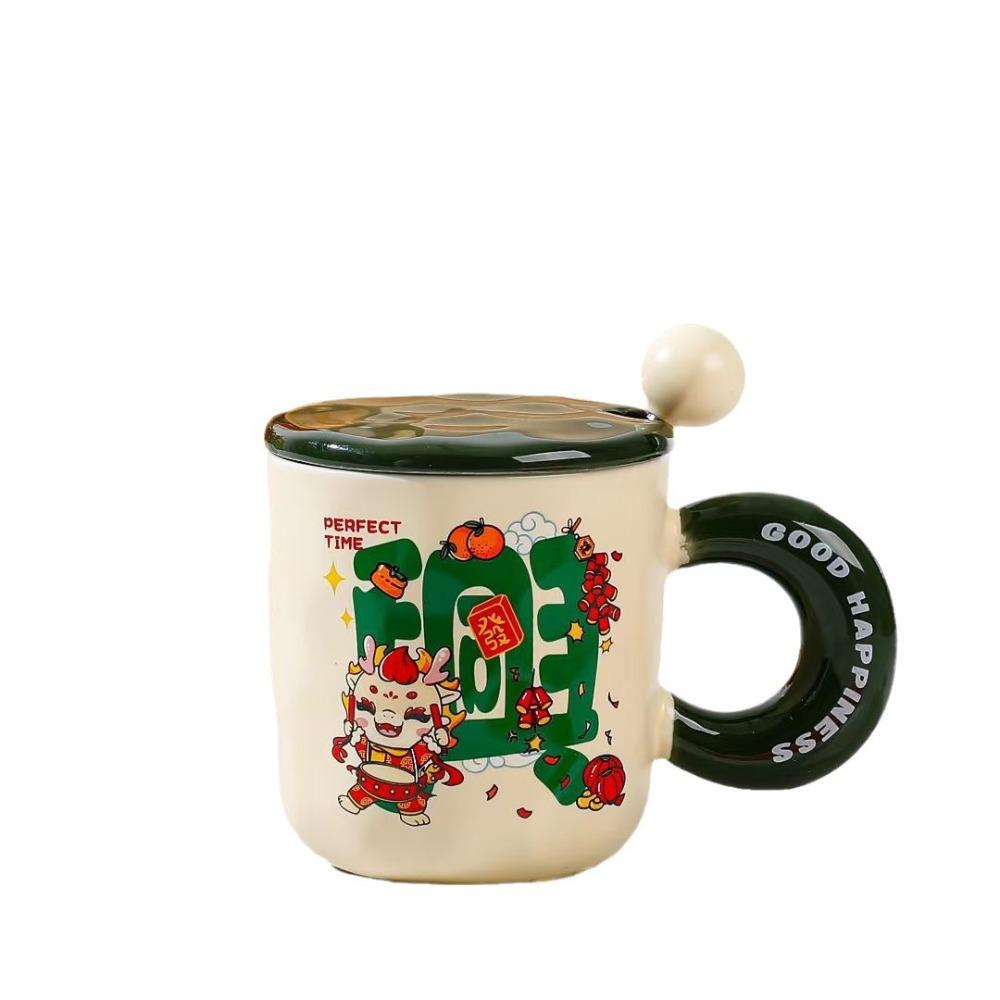 Creative New Year Cup Year of Dragon Mug Year of Dragon Gift Chinese Style Ceramic Cup with Lid Spoon New Year's Souvenir Coffee Cup