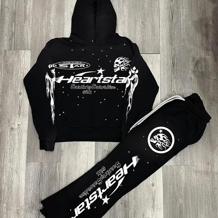 Heartsta Yıldızlı Gökyüzü Fermuarlı Kapüşonlu ve Eşofman Altı Seti - Harajuku Tarzı Ceket