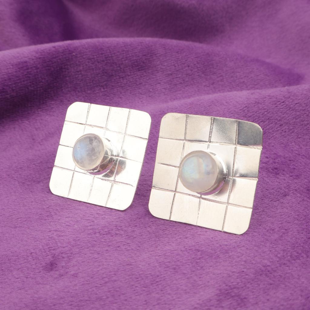 Rainbow Moonstone Stone Birthday Stud Post Ethnic Earrings 925 Sterling Silver EE-146-22