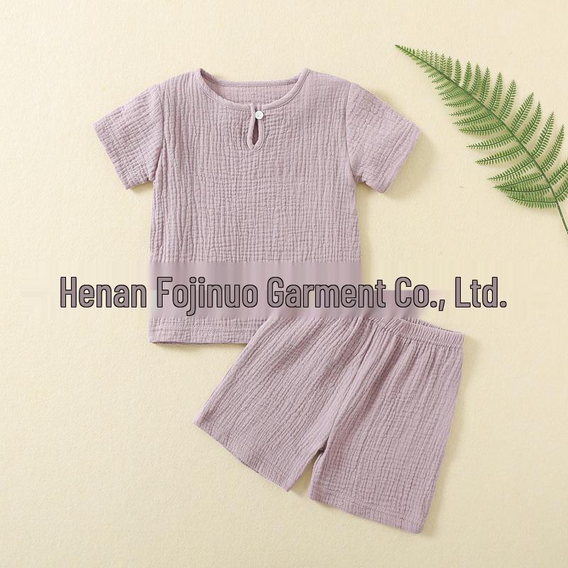 

Children s Summer Gauze Cotton Two-Piece Set with Short Sleeves and Shorts 80cm светло-фиолетовый