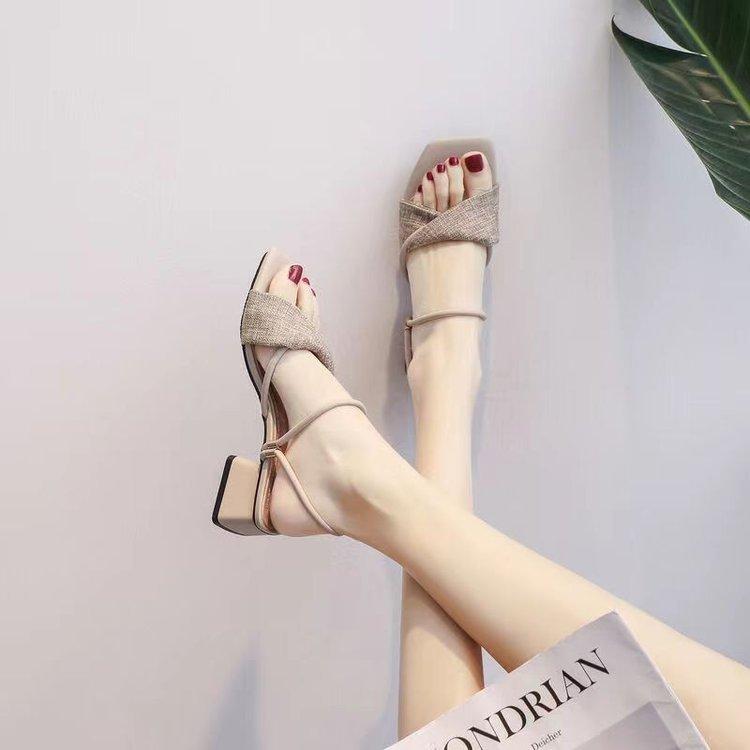 French-style Thick-heeled Sandals Fairy Style 2025 Summer New Mid-heel with High-end Fashion Shoes