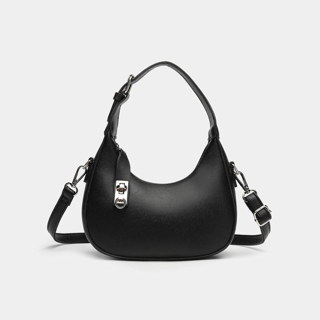 Premium Black Handbag Women'S Versatile Spice Girl Style One Shoulder Underarm Bag Moon Tooth Bag Messenger Bag Women