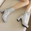 Fashion Luxury Sequined Women Ankle Boots Gold Silver Block Heels Short Boot Female Zipper Autumn Winter Party Shoes Ladies Large Size