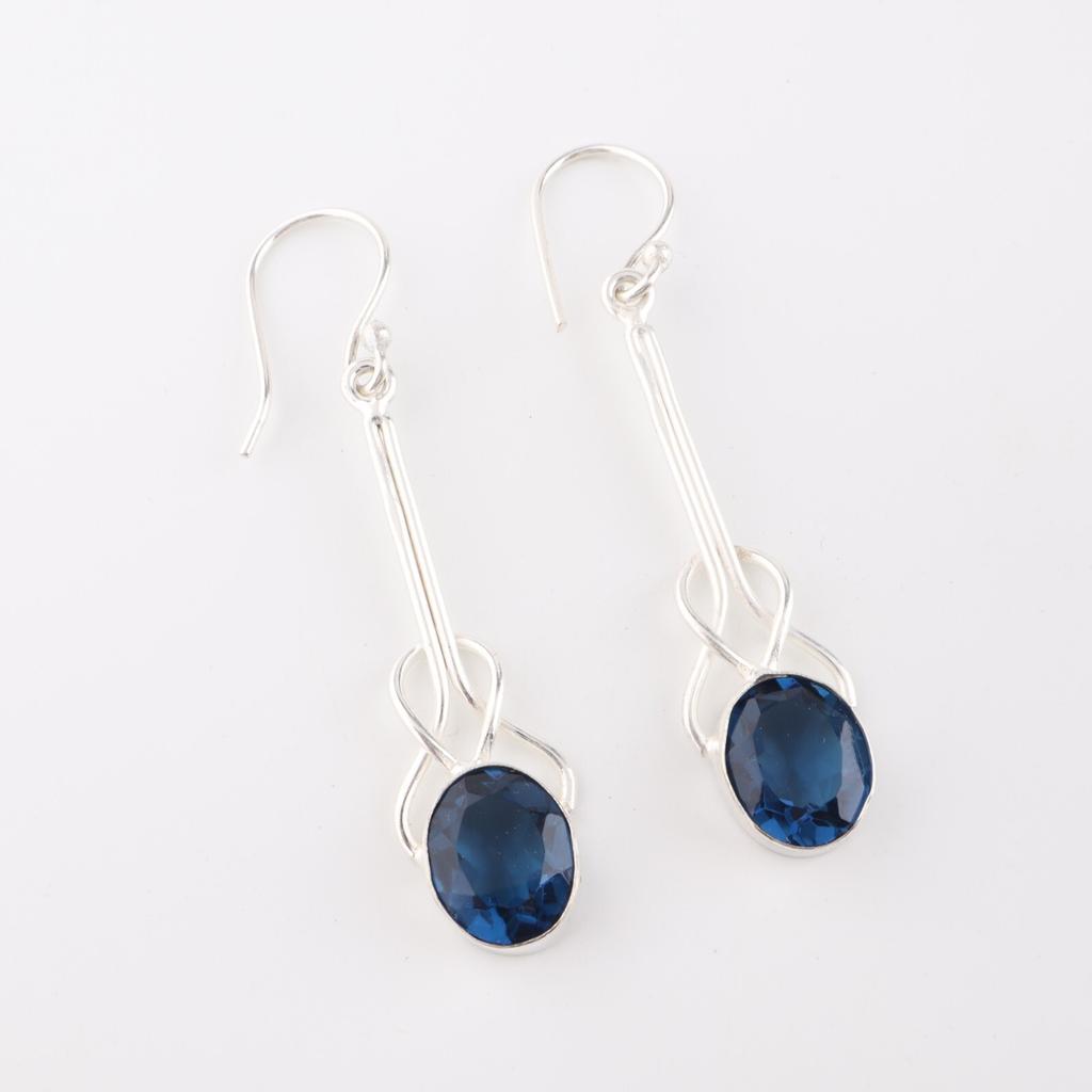 London Blue Topaz Gemstone 925 Sterling Silver Jewelry Handmade Earrings 1.76" EE-171-9