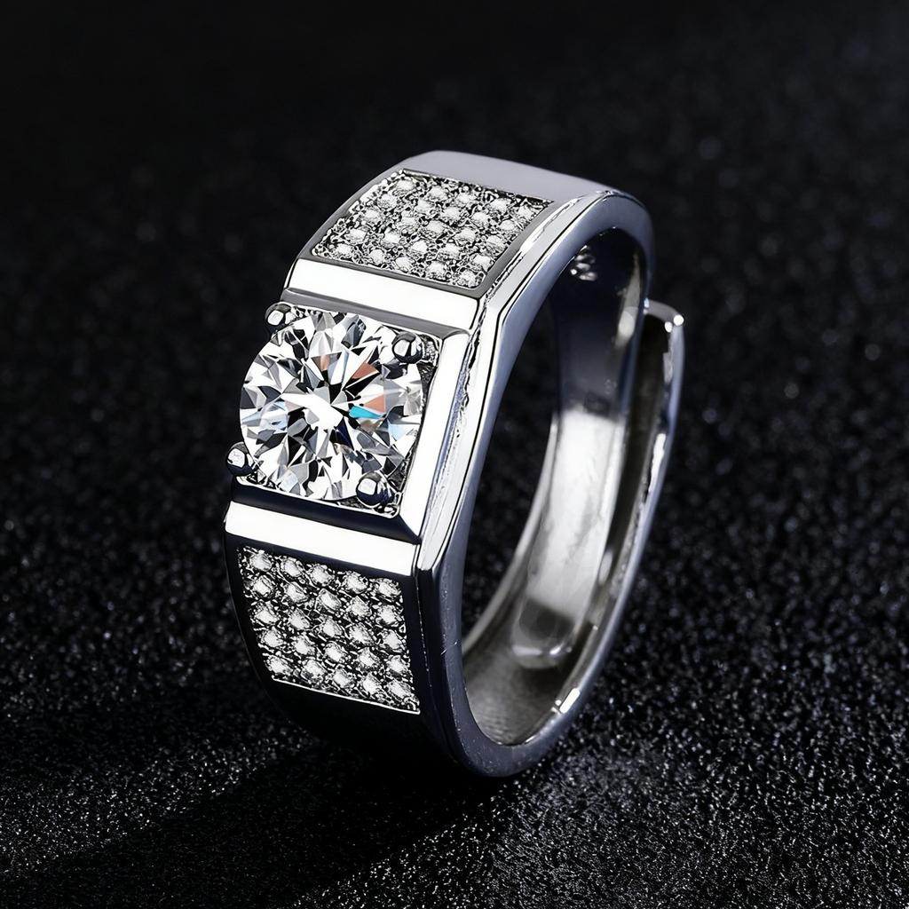 2026 Men's Ring Full Diamond Fashion Light Luxury Men's Open Ring Accessories