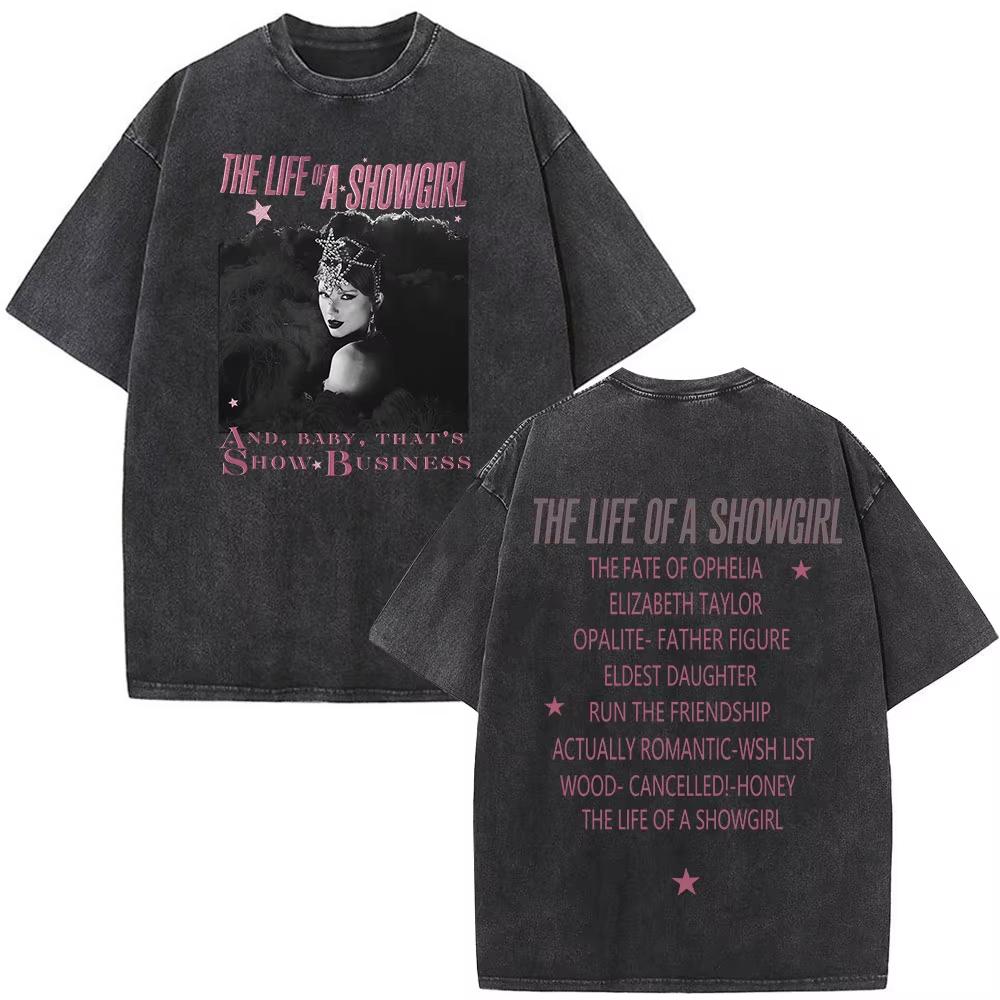 The Life of A Showgirl Album Merch Tshirts Fan Gifts Mens Women Clothing Vintage Washed Cotton Oversized Short Sleeve T Shirts