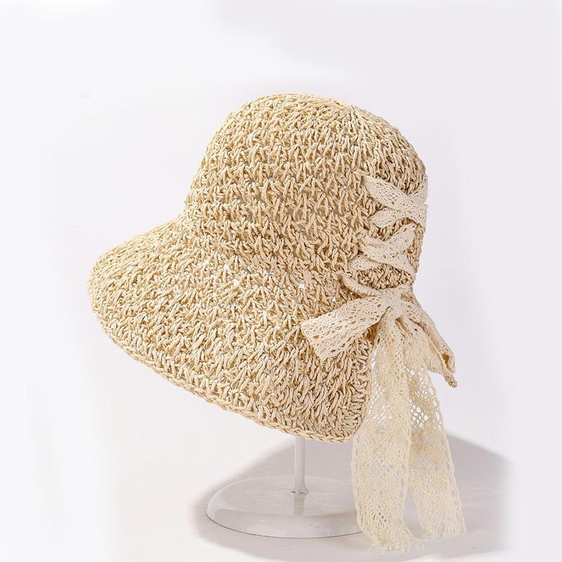 Hat Versatile Style Straw Woven Sweet Lace Bow Female Sunshade Hats Fisherman