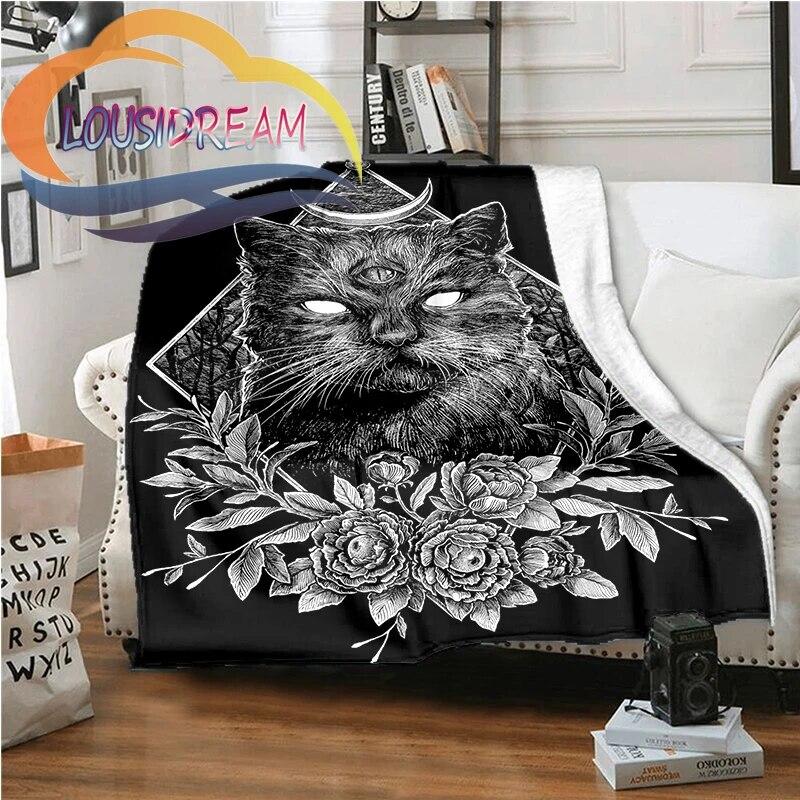 Záhadná kočka a Satan  Načechtaná deka  Teplo Měkký plyšový přehoz na pohovku  čtvercová  deka Turistická deka{Přizpůsobte si svou fotografii}