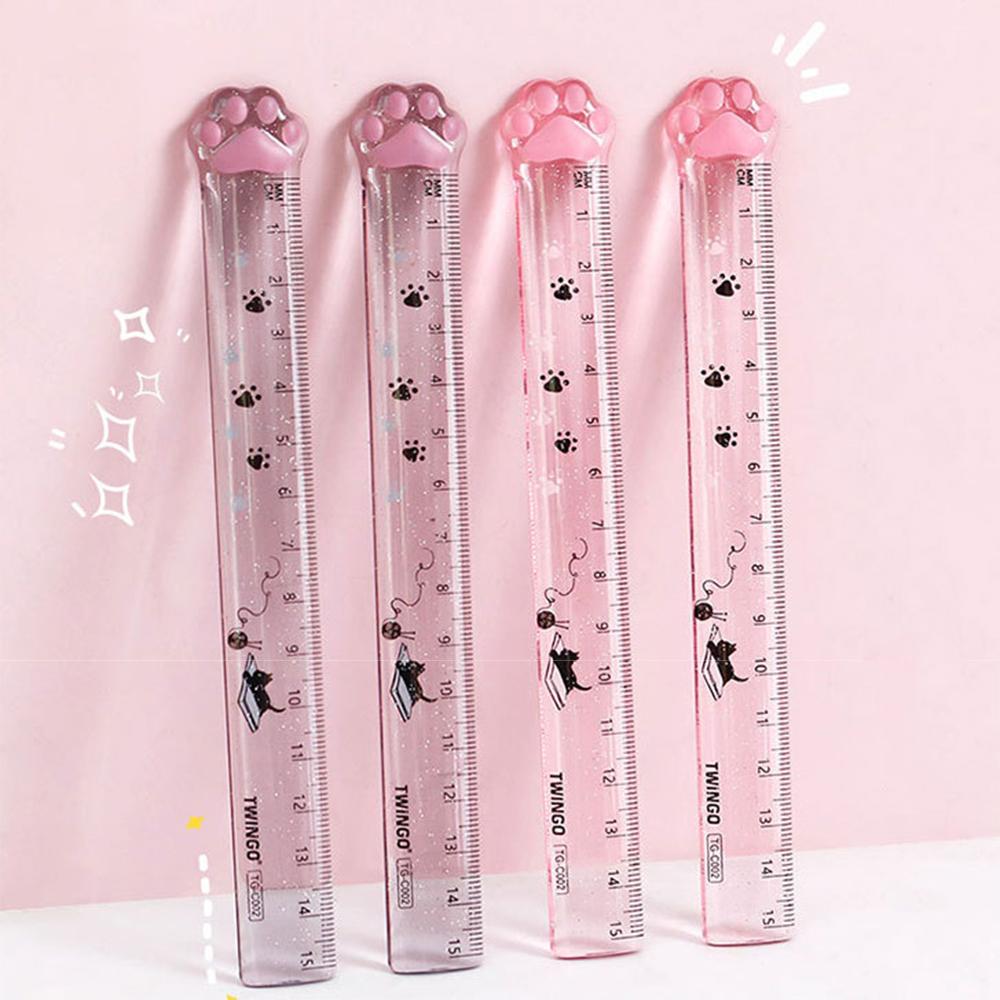 15cm Niedliches Pfotenlineal Kawaii Kätzchen Acryl Kunststoff Gerades Messlineal Lesezeichen Geometrie-Werkzeug Büro Schulbedarf