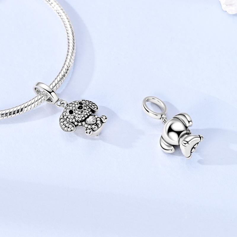 Original 925 Sterling Silver Bead Charm Fully Paved Zircon Puppy Pendant Fit Original Bracelet Bangle For Women DIY Jewelry Gift