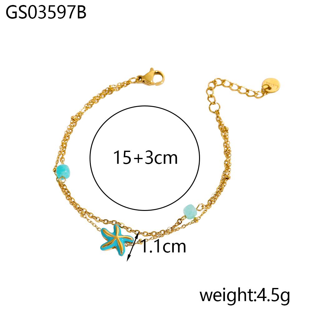 CARLIDANA Ocean Trendy Gold Plated Stainless Steel Fish Starfish Shell Open Ring Link chain Cord Necklace Bracelet Earrings Set