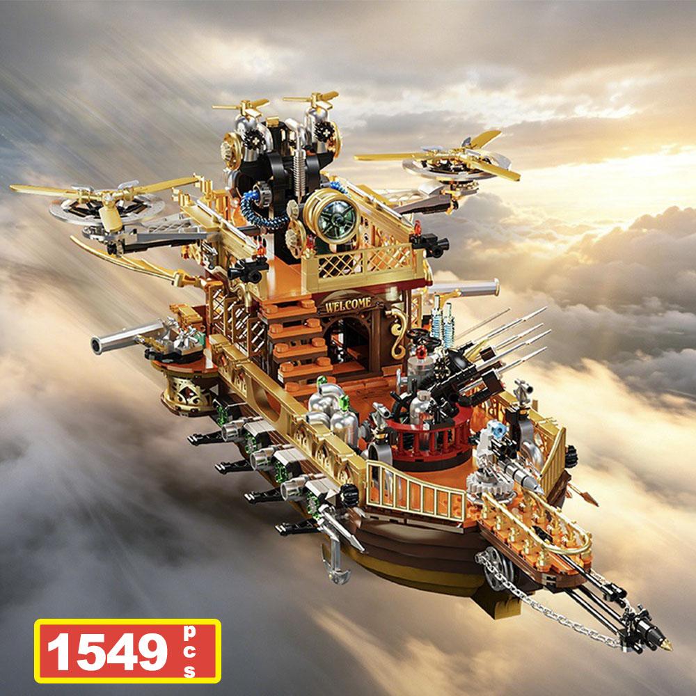 1549PCS City Retro Steamship Building Blocks Set MOC Propeller Aircraft Assemble Model Brick STEM Educational Science Toys Gifts