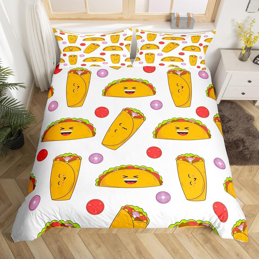 Funny Food Duvet Cover Mexican Taco Bedding Set Twin,Avocado Pepper Realistic Food Design Quilt Cover Easter Gift Party Decor