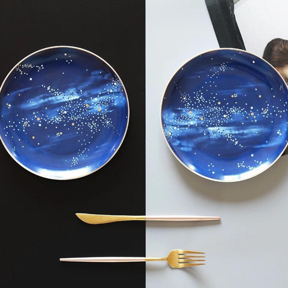 Starry Sky Ceramic Disk 8-inch Art Deco Plate Wall Decorative Plate Decoration Stentless Livingroom Creative Planet Ornament