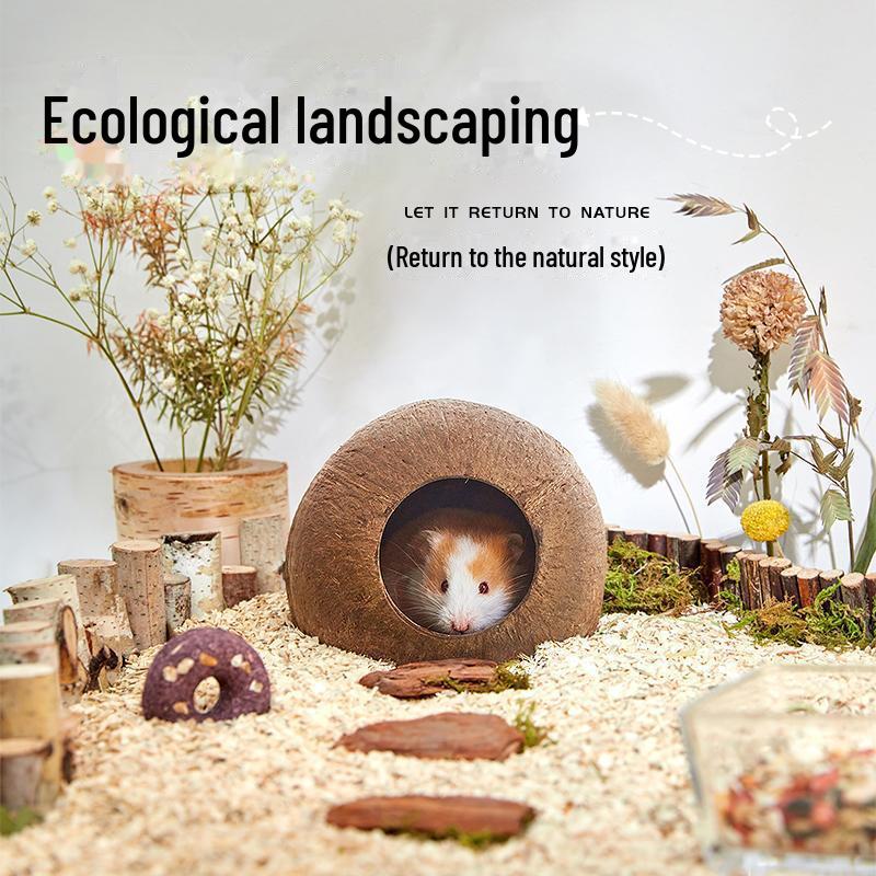 Hamster Nest Coconut Shell Hiding House for Pets - Summer Climbing Habitat for Small Animals