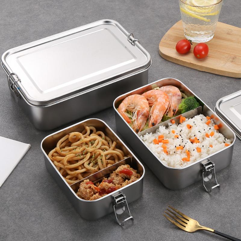 2 Fächer Edelstahl Lunchbox Lebensmittelbehälter Kinder Bento Box Top Qualität Snack Aufbewahrungsfach Lunchbox Küchengeschirr