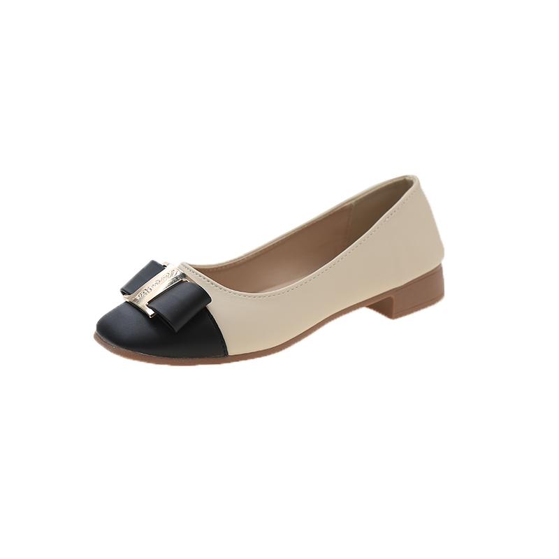 Fashion Soft Soled Low Heeled Women's Small Leather Shoes, Women's 2025 Summer New Item, One Foot Shallow Mouth Flat Sole Single Shoe