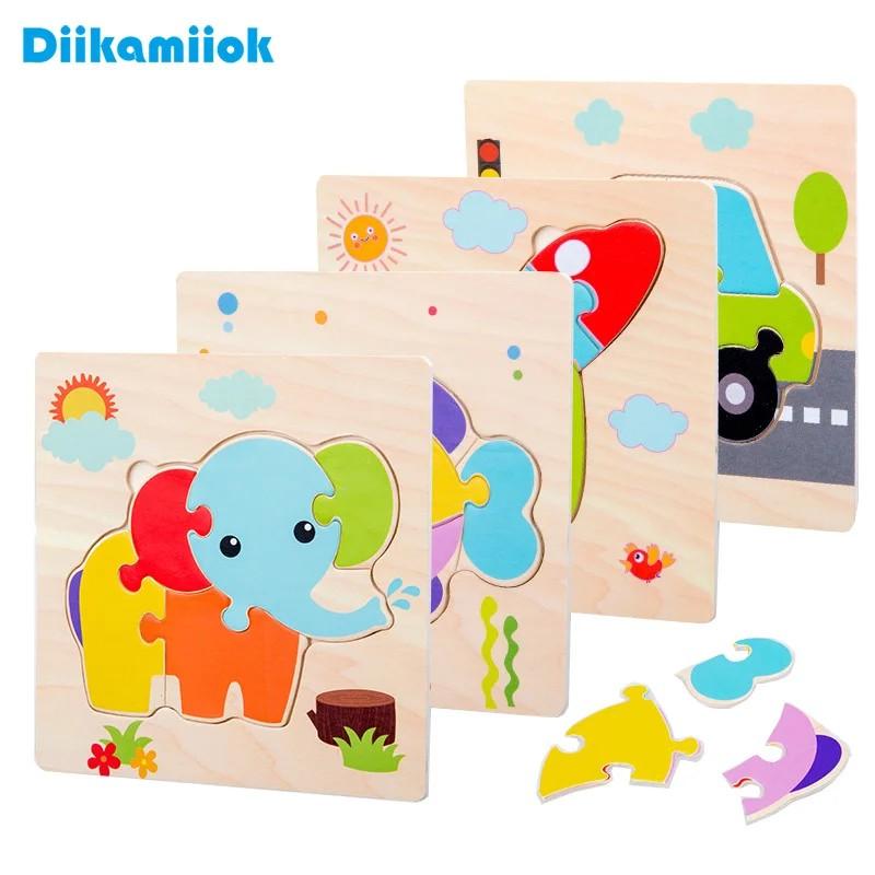 1pc Wooden Jigsaw Puzzle Children Montessori Games Cartoon Animal Vehicle Puzzles for Kids Learning Educational Toys