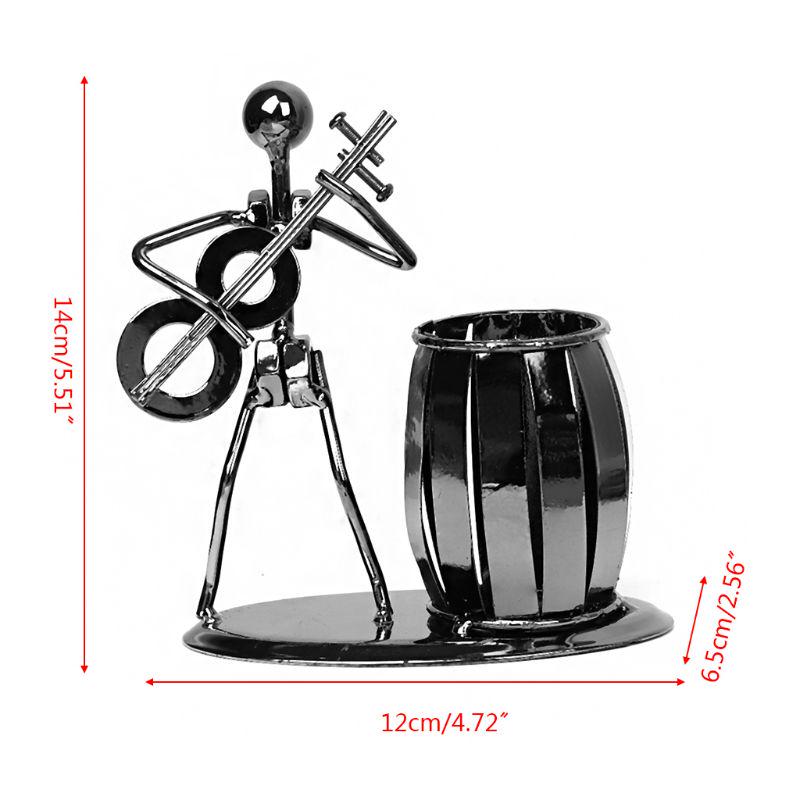 Metal Wrought Iron Music Player Musician Pen Pencil Holder Desktop Storage Pot