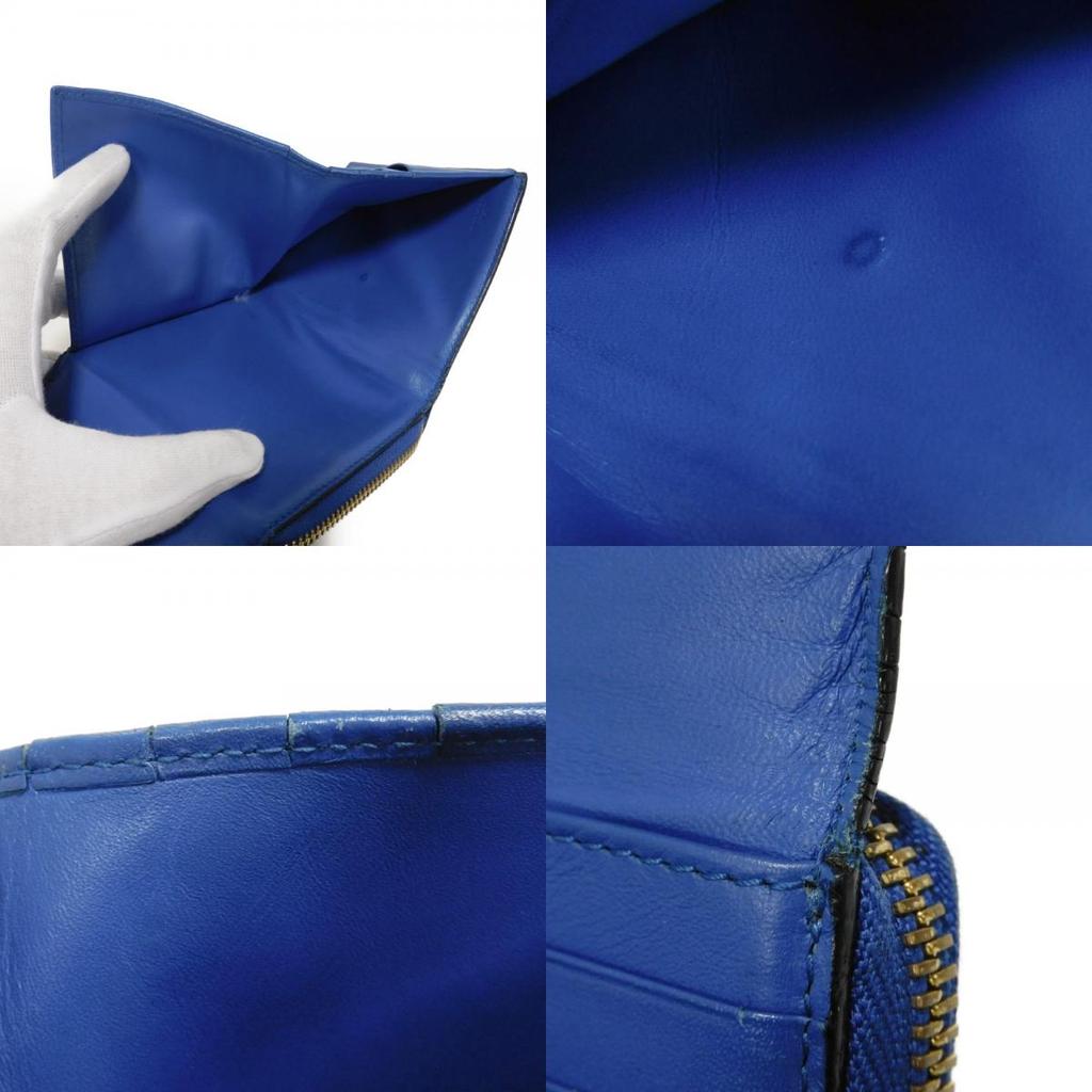 Used 12695 Linen Zip Compact Wallet 7942 Textured Calfskin Zip Around Anagram Embossing Blue Unisex from Japan AUTHENTIC