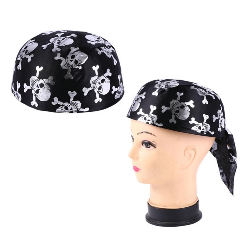 Hot Girls Skull Print Bandana Pirate Kerchief with Lovely Skull Print Turban Halloween Head Wrap Lovely Hair Kerchief