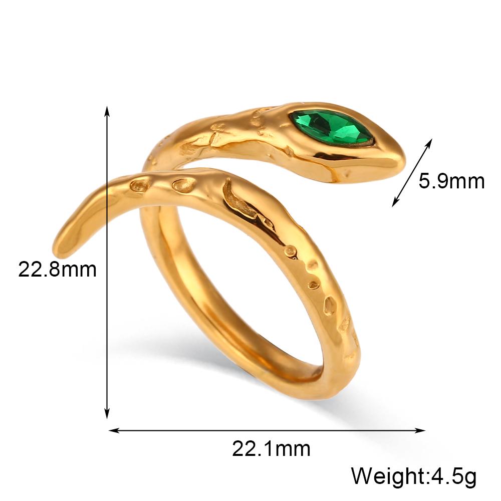 

E.B.belle Hypoallergenic Green Clear Cubic Zirconia 18K Gold Plated Stainless Steel Snake Ring Women s Waterproof Titanium Ring