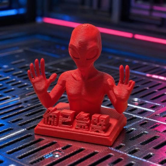 3D-gedrucktes Schreibtischornament, Lustige rote Alien-Skulptur mit motivierenden Zitaten für Schreibtischdekoration von Büroangestellten, Stressabbau-Spielzeuggeschenke für Kollegen