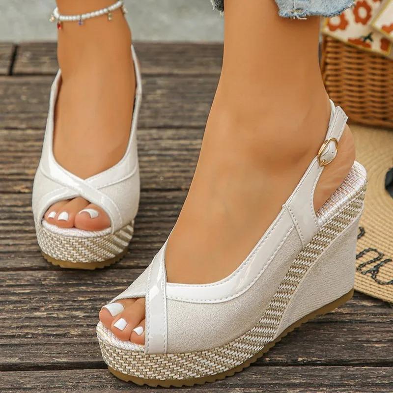 Shoes Women Ankle Buckle Wedges Sandals Summer Denim Sandal Comfortable Thick Sole Sandalias Mujer