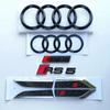 qwe2 RS5 4-Ring logo ABS Black Car Hood Front Grill Emblem Rear Trunk Badge Sticker RS5 Sticker RS5 Car Fender Side Emblem
