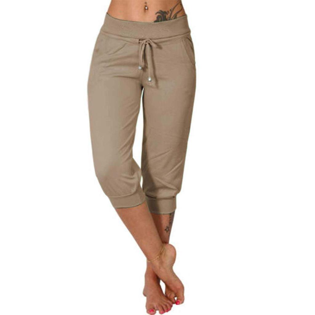 Summer Women Bootcut Pants Casual Solid Color Low Rise Drawstring Pockets Sports Pants Women Slim Fit Pants