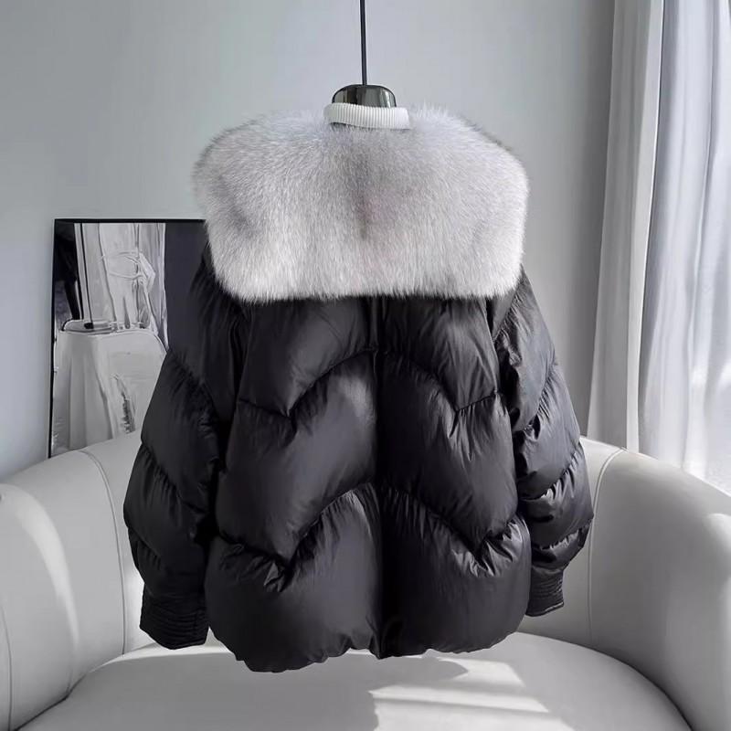 Womens Oversized Duck Down Puffer Coat With Real Fox Fur Trim Hood Warm Thick Winter Jacket Urban Casual Outdoor