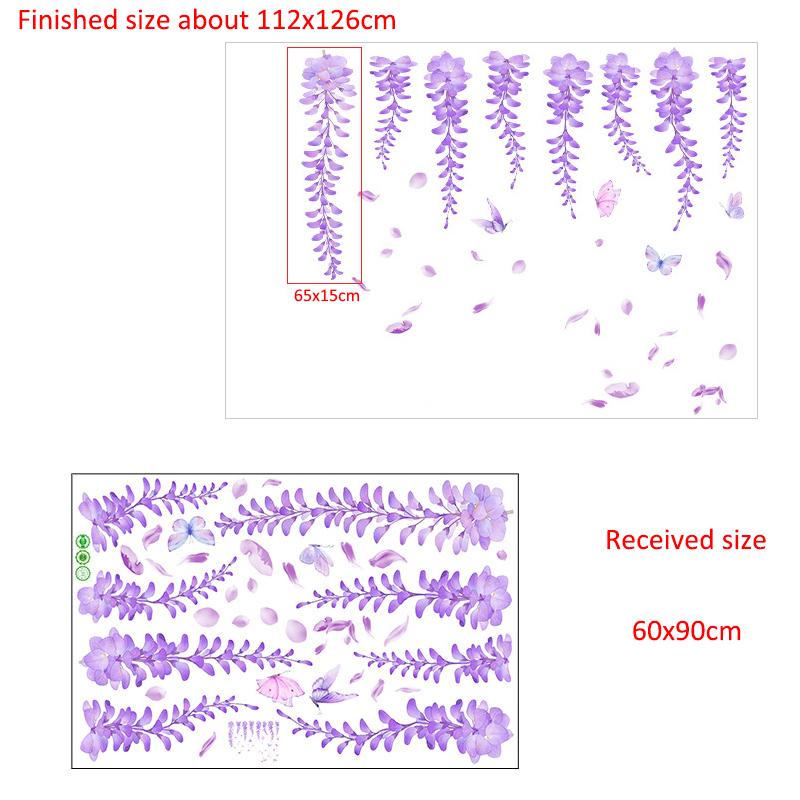 

Съемная наклейка на стену Сделай сам Фиолетовый цветочный Зеленые листья Отклеивающаяся декорация для прихожей Спальни Гостиной ТВ-фона Домашний декор AS PIC