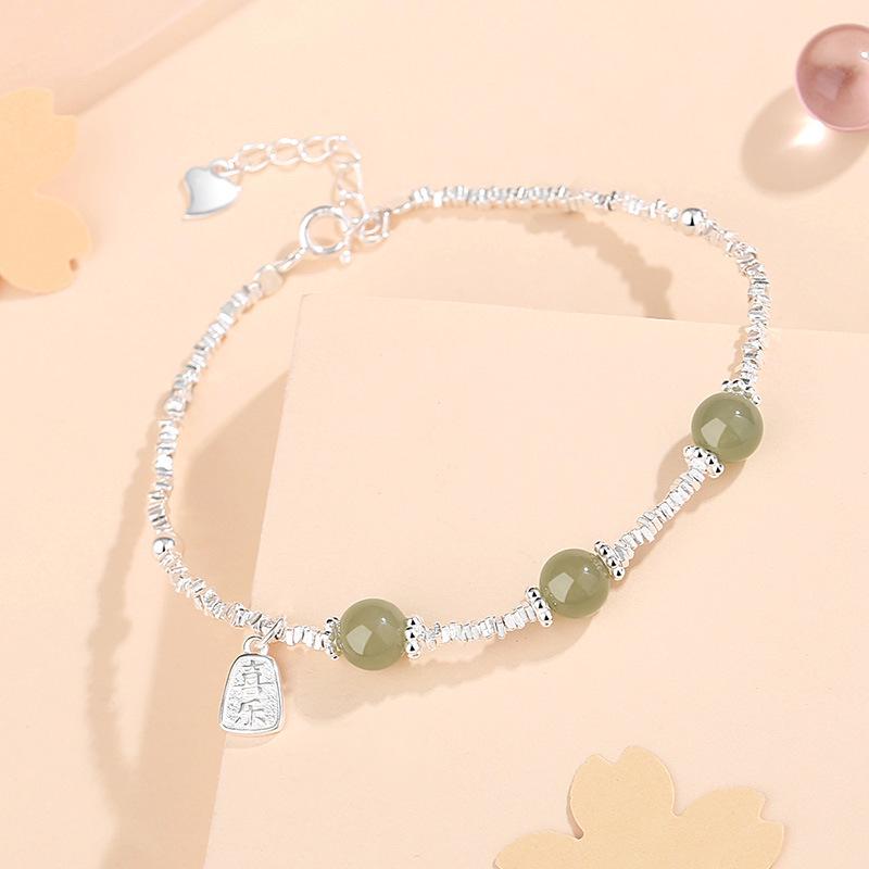 Real Shot: Niche Design Broken Silver Hetian Jade Bracelet for Women - 925 Sterling Silver, New Chinese Style Peace and Joy Hand Ornament 925 Silver