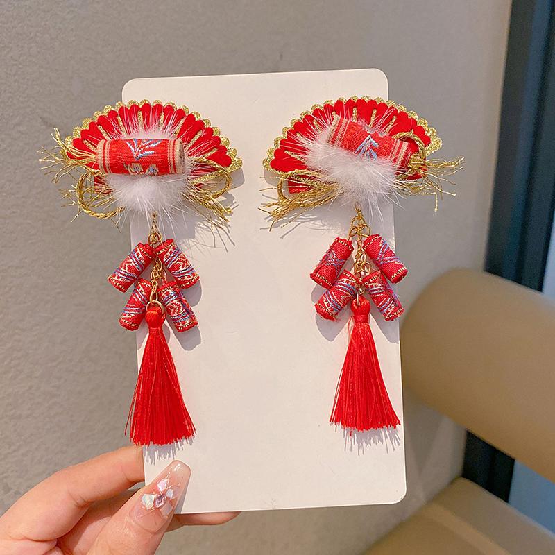 Chinese Style Children's New Year Kawaii Hair Clips Cheongsam Hanfu Hair Accessories Cosplay Hair Ball Hair Clip