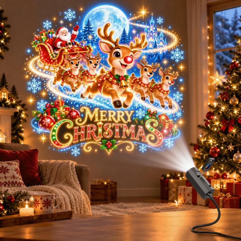 1Set Usb Christmas Theme Projection With 12 Flat Patterns Change Led Projector Decorative Home Lighting