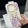 Matte Leather Texture Shockproof Phone Case For iPhone 16 Pro Max 15 14 Pro 13 12 11 Purple Flower Pattern Slim TPU Soft Bumper Cover