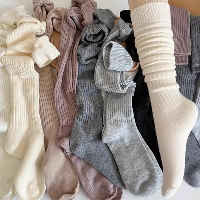 Weiche Wollsocken für Damen, Herbst-Winter, Kaschmir, einfarbig, gestrickt, Strumpf, dünn, lässig, kniehoch, flauschig, warm, verdickte Mädchensocken