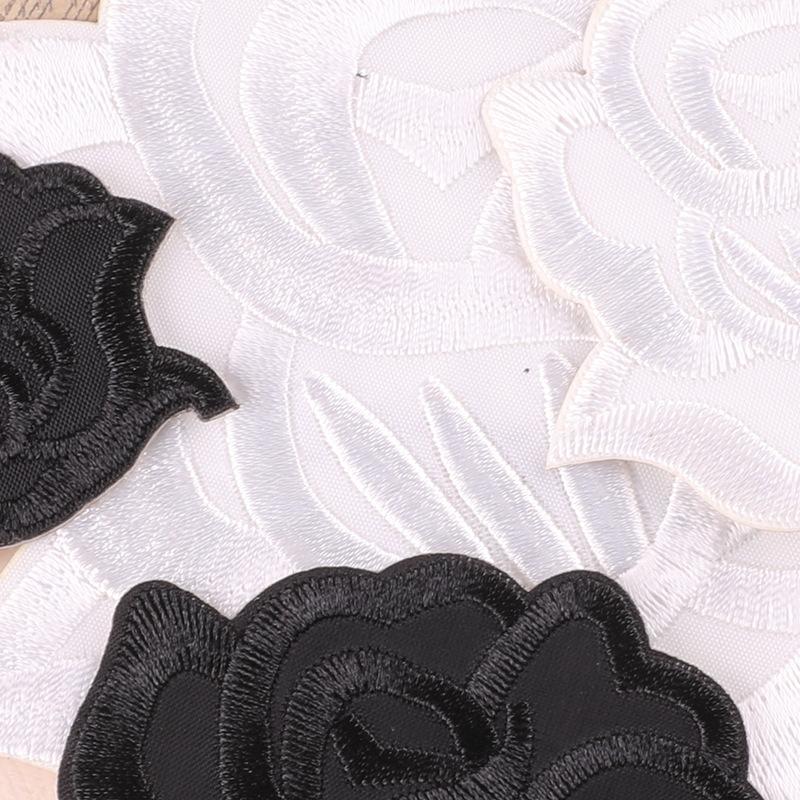 Embroidery label, black and white roses, sheets, fill smoke holes, down jacket patches, clothing accessories, self-adhesive stickers