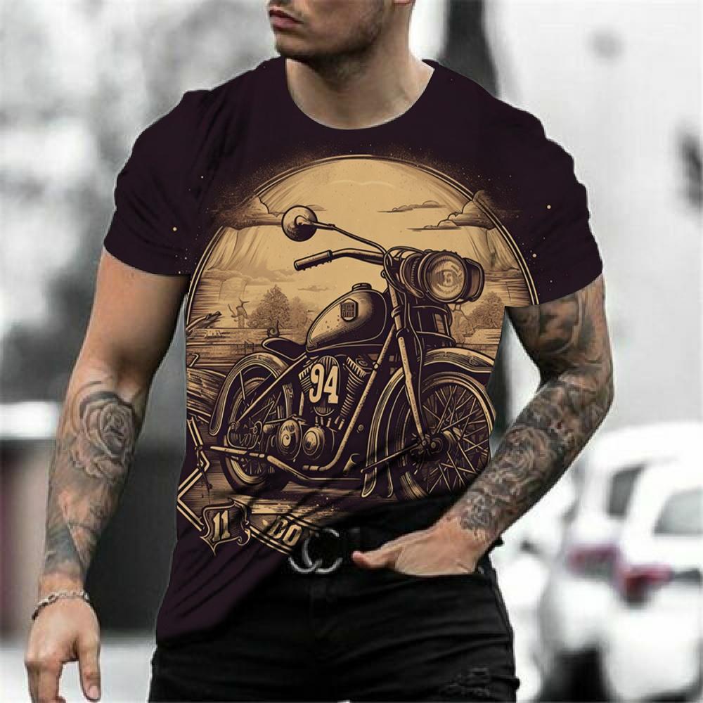Motorcycle T-shirt New 3D Print Short Sleeve Vintage Classics TShirt For Mens Street Ride Biker Shirts Tops Oversized Tee Shirt