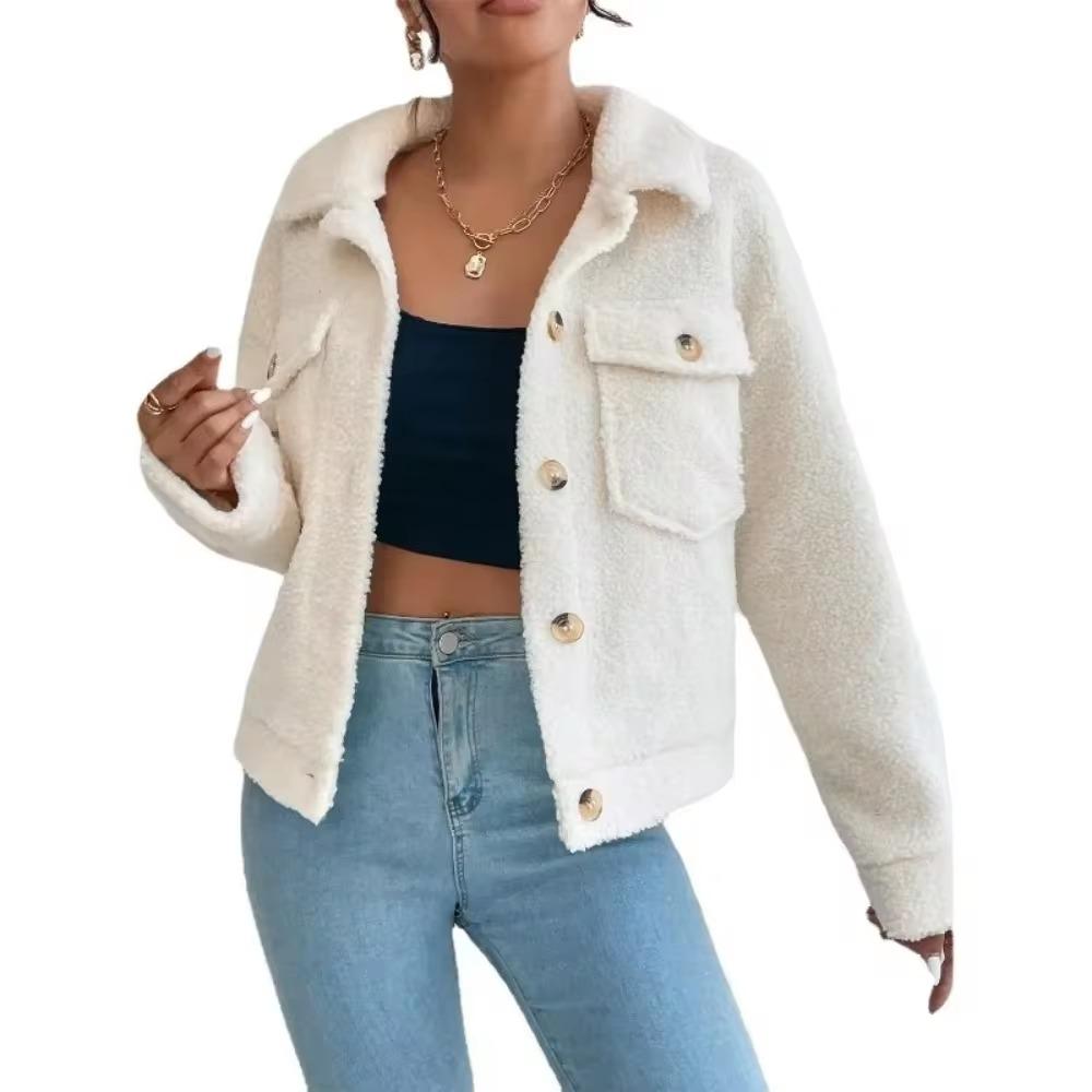 Autumn and Winter Fashion Loose Holiday Style Lapel Button Cardigan Wool Cake New Solid Color Everything Long Sleeve Coat