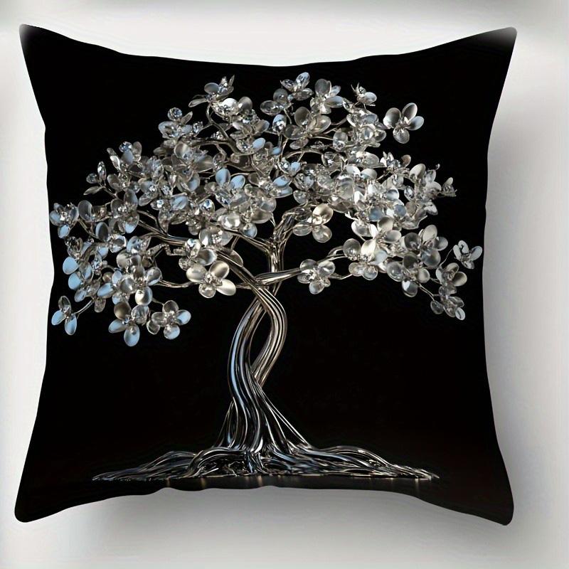 

Home Decor Shiny Metallic Flowers, Leaf & Tree Pillow Covers Pattern Cushion Cover Suitable For Sofa Bedroom Car Pillow Cover 20x20Inch