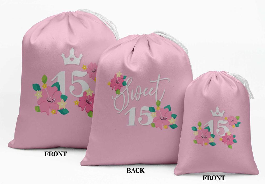 Darling Souvenir Purple Floral Quinceanera Party Supplies Drawstring Pouches Favor Bags 15