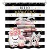 4-Piece Black Pink Shower Curtain Set, Stylish Flower Perfume Bathroom Curtain With Carpet Toilet Lid Pad U Shape