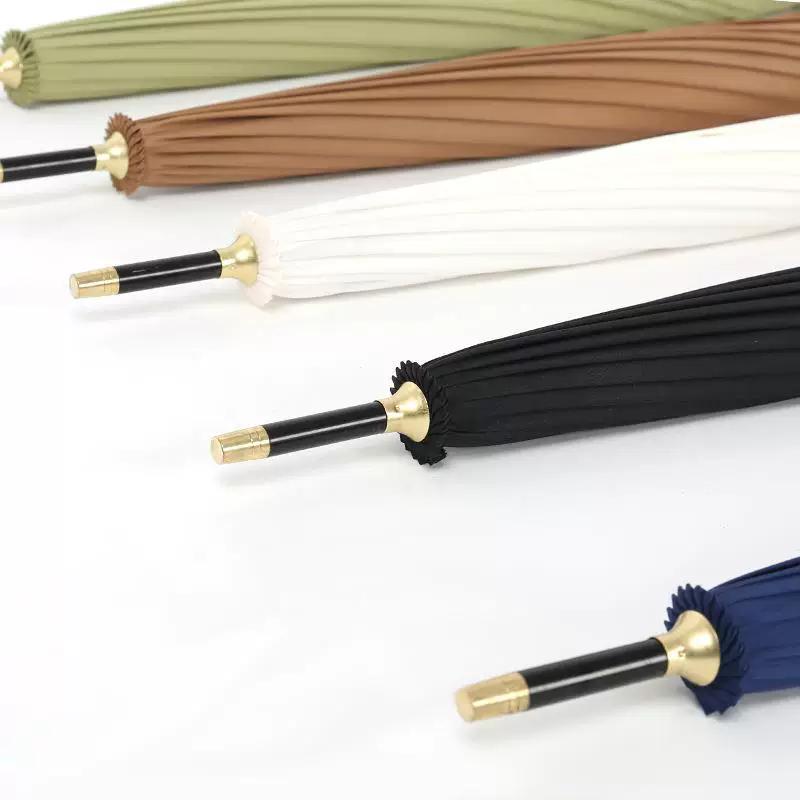 Japanese-Style Minimalist 16K Straight Umbrella with Long Handle, Simple and Stylish Solid Color Leather Handle, Customizable with Printed Logo