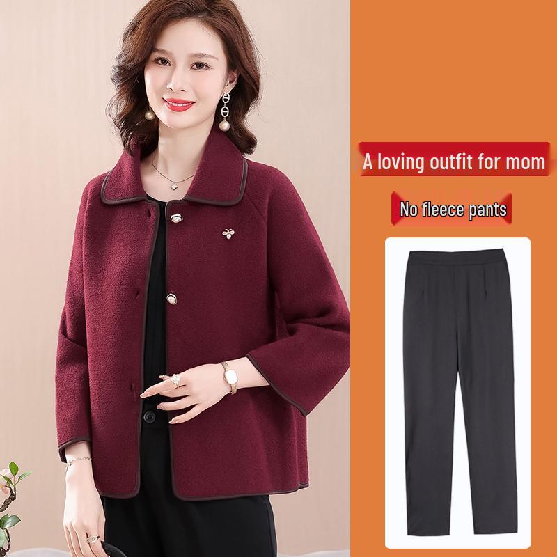 Hengyuanxiang Woolen Trench Coat for Middle-Aged and Elderly Women