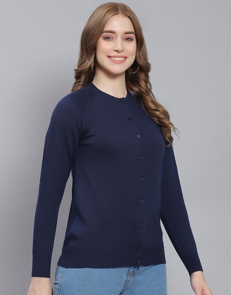 Monte Carlo Navy Solid Round Neck Sweater