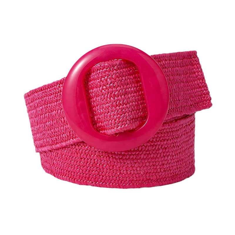 Summer Resin Round Buckle Pp Grass Elastic Woven Wide Belt Beach Niche Exterior Dress Waist Seal