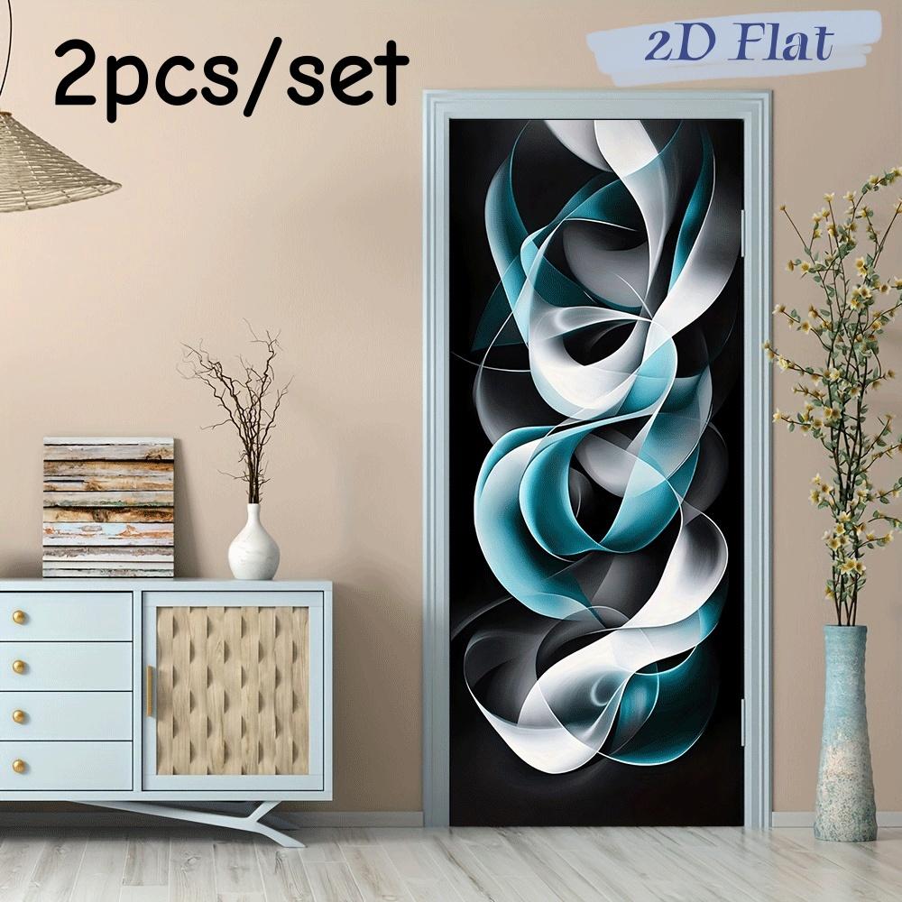 

2pcs modern abstract line art wall stickers living room bedroom entrance decoration stickers self-adhesive removable blue and wh (as the picture,38.5x200cmx2)